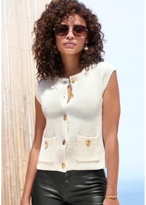 Lascana Strickweste beige Gr. 32/34 für Damen. Rundhals und Zierknöpfe, Knöpfe. Figurumspielend