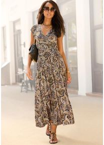 Lascana Maxikleid mehrfarbig Gr. 34 für Damen. Mit tiefer V-Ausschnitt. Figurumspielend. Nachhaltig.