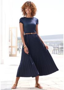 Lascana Midikleid blau Gr. 34 für Damen. Mit Rundhals. Figurumspielend. Nachhaltig.