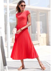 Lascana Midikleid rot Gr. 36 für Damen. Mit Rundhals. Figurumspielend. Nachhaltig.