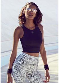 active by Lascana LASCANA ACTIVE Funktionsshirt schwarz Gr. XS (32/34) für Damen. Rundhals und Logoschriftzug, Logodruck. Figurbetont