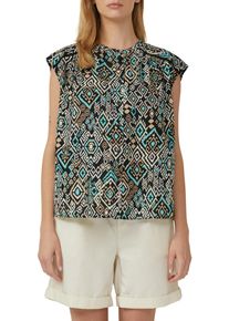 s.Oliver Damen Blusentopschwarz turquise, casual, Gr. 38, bedruckt, Web, Obermaterial: 100% Baumwolle, Blusen, mit Spitzen Detail