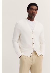 Bugatti Herren Cardigan "Regular Fit"20, ecru, casual, Gr. L, unifarben, Strick, 50% Baumwolle, 50% Polyester, Strickjacken, mit V-Ausschnitt und