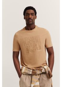Bugatti Herren T-Shirt "Modern Fit"40, beige, casual, Gr. 4XL, bedruckt, 100% Baumwolle, Shirts, mit Logo-Print und Rundhals aus Baumwolle