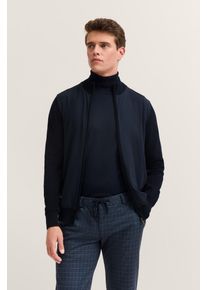 Bugatti Herren Strickjacke "Regular Fit"390, marine, casual, Gr. L, unifarben, Strick, 100% Baumwolle, Strickjacken, mit Stehkragen und