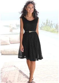 Lascana Spitzenkleid schwarz Gr. 34 für Damen. Rundhals und Spitze. Figurumspielend