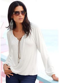 s.Oliver Strandshirt beige Gr. 32/34 für Damen. Mit Band in Lederoptik mit Zierperlen. Figurumspielend