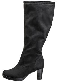 sheego Große Größen Weitschaftstiefel aus Velourslederimitat, verschlusslos, schwarz, Größe 38 - Damen