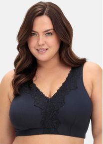 sheego Große Größen Bügelloser BH in Bustier-Form, mit Spitzenborte, marine, Größe 85F - Damen