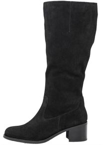 sheego Gro&szlig;e Gr&ouml;&szlig;en Weitschaftstiefel mit Stretcheinsatz, aus Veloursleder, schwarz, Gr&ouml;&szlig;e 39 - Damen