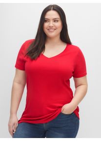 sheego Große Größen T-Shirt mit V-Ausschnitt, im Doppelpack, schwarz + mohnrot, Größe 52/54 - Damen