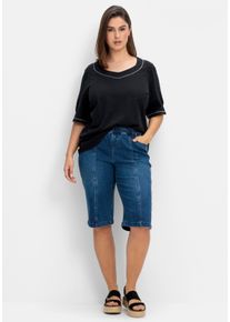 sheego Große Größen Jeansbermudas mit Gummibund, blue denim, Größe 42 - Damen