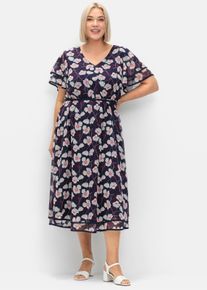 sheego Große Größen Blumenkleid aus Chiffon, marine-gemustert, Größe 52 - Damen