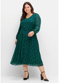 sheego Große Größen Druckkleid in Midi-Länge, Georgette, grün-blau, Größe 50 - Damen