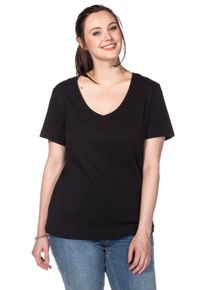sheego Große Größen T-Shirt mit V-Ausschnitt, Rippqualität, schwarz, Größe 44/46 - Damen