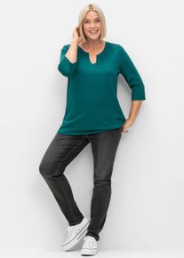 sheego Große Größen 3/4-Arm-Shirt mit geschlitztem Ausschnitt, petrol, Größe 40/42 - Damen