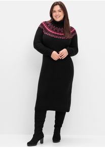 sheego Große Größen Strickkleid mit Norweger-Muster, schwarz, Größe 56 - Damen