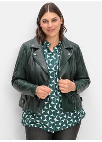 sheego Große Größen Bikerjacke aus weichem Lammnappa-Leder, tiefgrün, Größe 50 - Damen