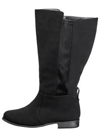 sheego Große Größen Weitschaftstiefel mit Stretcheinsatz, Velourslederimitat, schwarz, Größe 38 - Damen