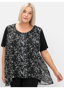 sheego Große Größen Blusenshirt in Lagenoptik, schwarz-weiß-gemustert, Größe 42 - Damen