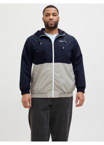 Jack & Jones PlusSize Herren Bomberjacke "JJERUSH HOOD BOMBER NOOS PLS"sky captain detail:weiß, light grau melange blocking, modisch, Gr. 5XL, JACK & JONES PLUSSIZE,
