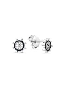 Vivance Damen Paar Ohrstecker "925/- Sterling Silber rhodiniert Steuerrad Lack schwarz", ONE-SIZE, Silber 925 (Sterlingsilber), weiß, Silber 925