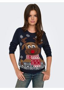Only Damen Weihnachtspullover "ONLXMAS LS O-NECK MIX DETAIL BOX KNT", blau, modisch, Gr. XS, gemustert, Strick, Obermaterial: 100% Polyacryl, Pullover