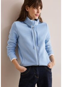 Cecil Damen Sweatjacke, blau, casual, Gr. M, gemustert, Web, Obermaterial: 61% Baumwolle, 37% Polyester, 2% Elasthan, Sweatjacken, mit Stehkragen