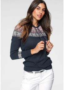 Kangaroos Damen Kapuzenpullover, blau, casual, Gr. 48, Norwegermuster, Feinstrick, Obermaterial: 50% Baumwolle, 50% Polyacryl, Pullover, mit tollem