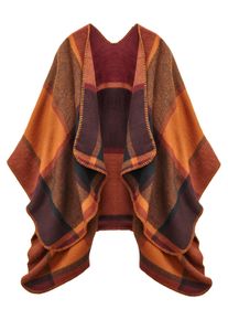 Lascana Damen Strickponcho, braun, casual, kariert, Obermaterial: 100% Polyacryl, Pullover, Poncho in kuscheliger Qualität, Karotuch, Cape, Schal