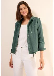 Cecil Damen Kurzjackeschwarz balmy khaki, casual, Gr. XS, unifarben, Web, Obermaterial: 52% Lyocell, 48% Baumwolle, Jacken, mit Kapuze mit Tunnelzug