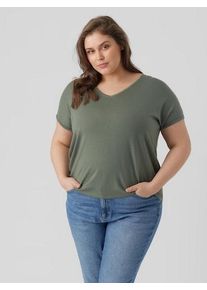 Vero Moda CURVE Damen V-Shirt "VMAYA SS V-NECK TEE VMA NOOS CURVE", grün, modisch, Gr. S, unifarben, Jersey, Obermaterial: 95% Lyocell, 5% Elasthan,