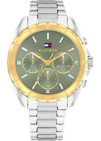 Tommy Hilfiger Damen Multifunktionsuhr "MELLIE"silberfarben, grün, Armbanduhren, Quarzuhr, Armbanduhr, Damenuhr, Edelstahlarmband, analog, Glassteine