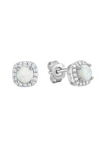 Vivance Damen Paar Ohrstecker "925/- Sterling Silber rhodiniert synth. Opal und Zirkonia", ONE-SIZE, Silber 925 (Sterlingsilber), weiß, Silber 925