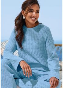 Damen Strickpullover, French Connection, Gr. 36, blau, Strick, Obermaterial: 33% Nylon, 32% Polyacryl, 30% Baumwolle, 5% Elasthan, Zopfmuster,