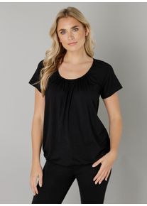 Base Level Damen T-Shirt "Yona", schwarz, casual, Gr. 42, unifarben, Jersey, Obermaterial: 94% Viskose, 6% Elasthan, Shirts, mit Raffung am