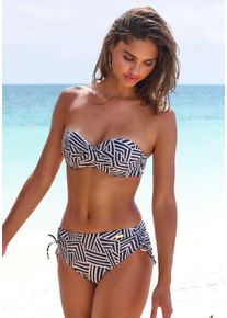 Lascana Damen Bikini-Hose "Cleo", beige, Gr. 36, bedruckt, Recycling-Polyamid, Badehosen, mit seitlicher Raffung