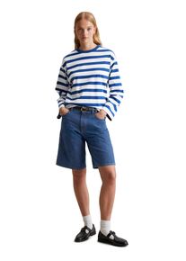 Marc O'Polo Damen Langarmshirt, blau, casual, Gr. M, MARC O'POLO DENIM, Single Jersey, Obermaterial: 100% Baumwolle, Shirts, geringelt, oversized, Bio-Baumwolle