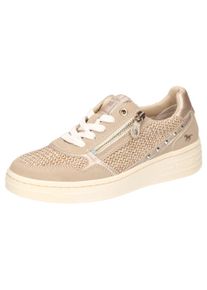 Mustang Shoes Damen Sneaker, Gr. 37beige, taupe, goldfarben, Textil, Lederimitat, modisch, Schuhe, Plateausneaker, Schnürschuh mit Glitzernieten