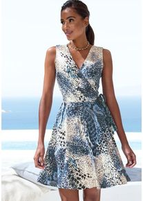Lascana Jerseykleid blau Gr. 40 für Damen. Tiefer V-Ausschnitt und Schleife. Figurumspielend. Nachhaltig.