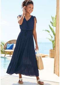 Lascana Damen Maxikleid, blau, modisch, Gr. 34, unifarben, Cru00eape, Obermaterial: 100% Viskose, Kleider, mit tiefem Ausschnitt aus gekreppter