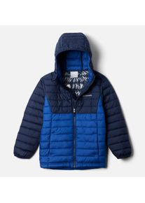Columbia Kinder Steppjacke "Powder Lite II Hooded Jacket", blau, sportlich, Gr. XS, unifarben mit Farbeinsatz, Softshell, Obermaterial: 100%
