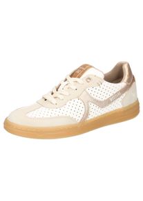 Mustang Shoes Damen Sneaker, Gr. 38, beige, Lederimitat, Glitzerstreifen, casual, Schuhe, Retro Sneaker, Schnürschuh mit modischen Applikationen