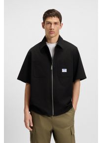 HUGO BLUE Herren Kurzarmhemd "Ekyz", schwarz, casual, Gr. XXL, unifarben, Web, Obermaterial: 100% Baumwolle, Hemden, mit Reißverschluss