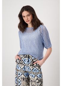 monari Damen Strickpullover, blau, modisch, Gr. 44, unifarben, clean, Strick, Obermaterial: 100% Polyacryl, Pullover, aus Ajourstrick