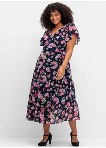 sheego by Joe Browns sheego Große Größen Chiffonkleid mit Blumendruck, blau gemustert, Größe 48 - Damen