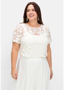 sheego Große Größen Tunikashirt aus floraler Spitze, hinten offen, offwhite, Größe 46 - Damen