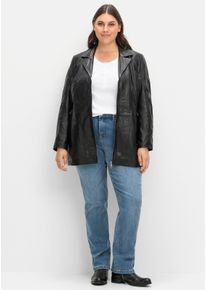 sheego Große Größen Lederjacke in langer, leicht taillierter Form, schwarz, Größe 40 - Damen