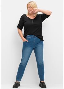 sheego Große Größen 3/4-Arm-Shirt mit Henleykragen, schwarz, Größe 48/50 - Damen