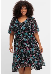 sheego by Joe Browns sheego Große Größen Chiffonkleid mit Blumendruck und Flügelärmeln, schwarz-gemustert, Größe 58 - Damen